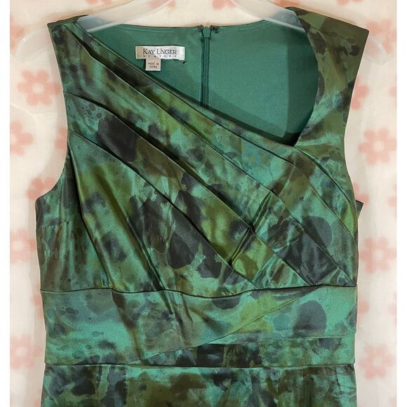 Kay Unger Green Floral Watercolor Print Sleeveless Cocktail Party Dress Small - Picture 2 of 6